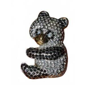 Vintage 1980s Butler Panda Bear Crystal Rhinestone Brooch Pin